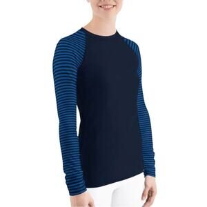 Athleta Womens Navy Fitted Rashguard Top Crewneck Long Raglan Sleeve Size Small